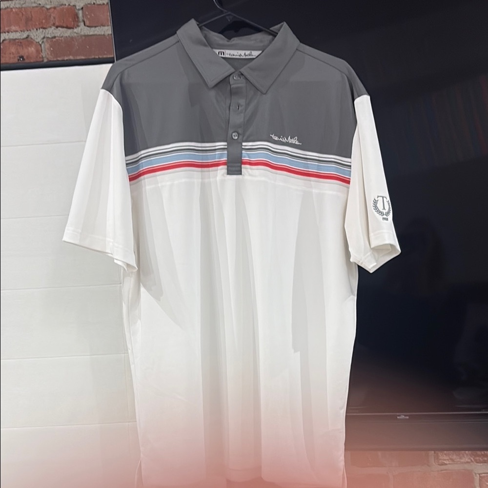 Champion Men's Polo Shirt in Gray, White, and Red